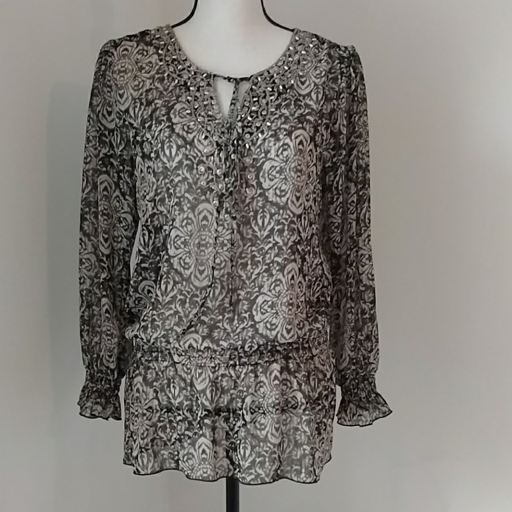 Harlow Zee Beaded Sheer Blouse